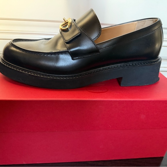 Valentino Garavani V Logo Black Leather Loafers